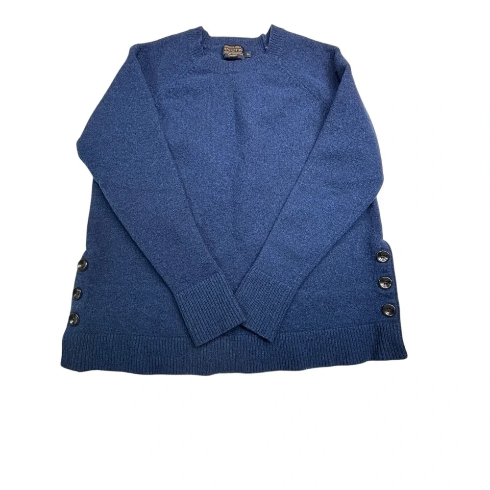 Pendleton Sweater X Large Blue Womens Long Sleeve 100% Lambs Wool Side Buttons